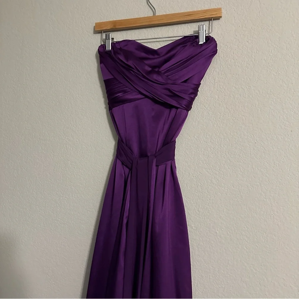 David Meister Purple Satin Regencycore Strapless Cocktail Midi Dresss Size 4 - Picture 6 of 15